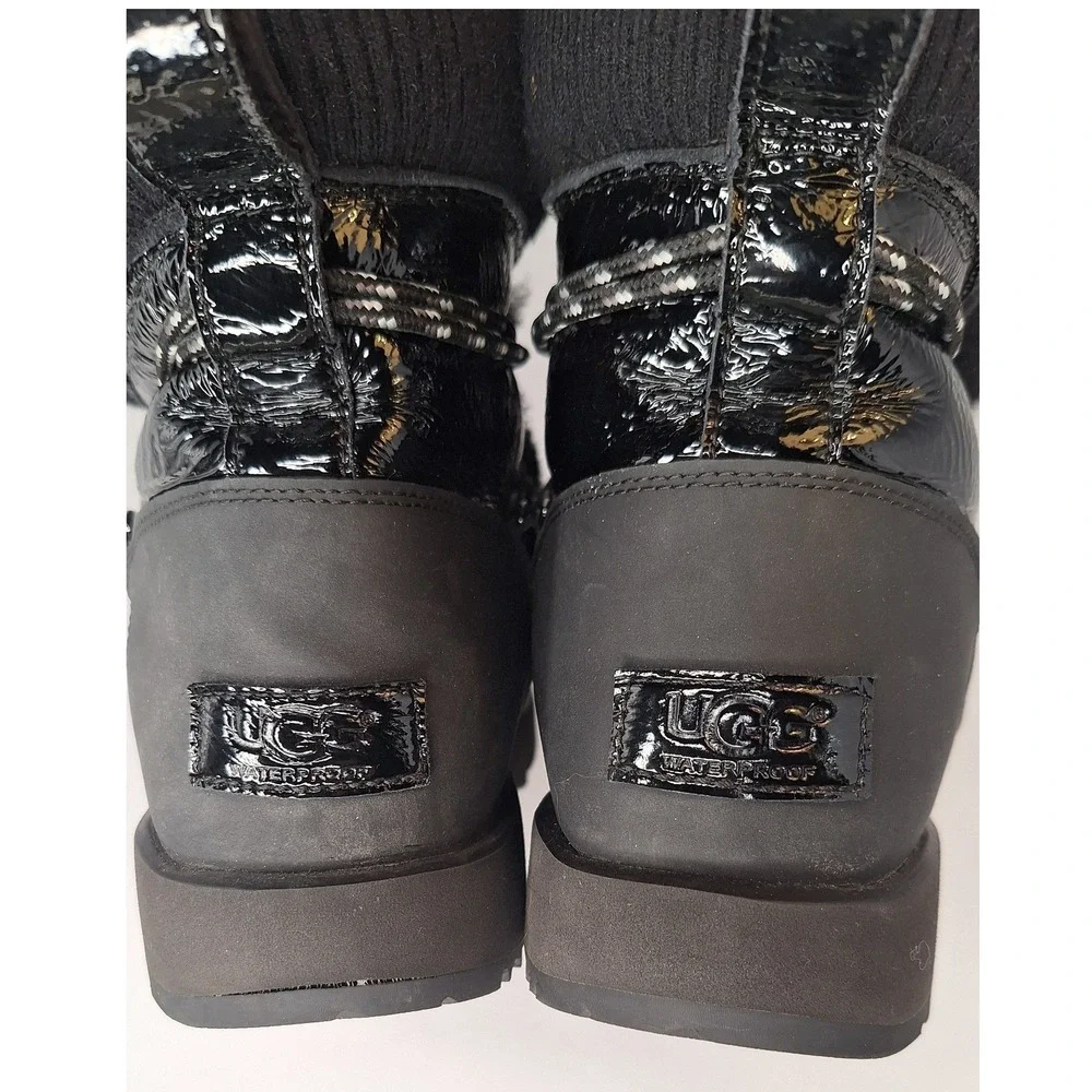 UGG Palomar Sneaker Boots Black Patent‎ Waterproof Faux Fur Vibram  womens 8.5